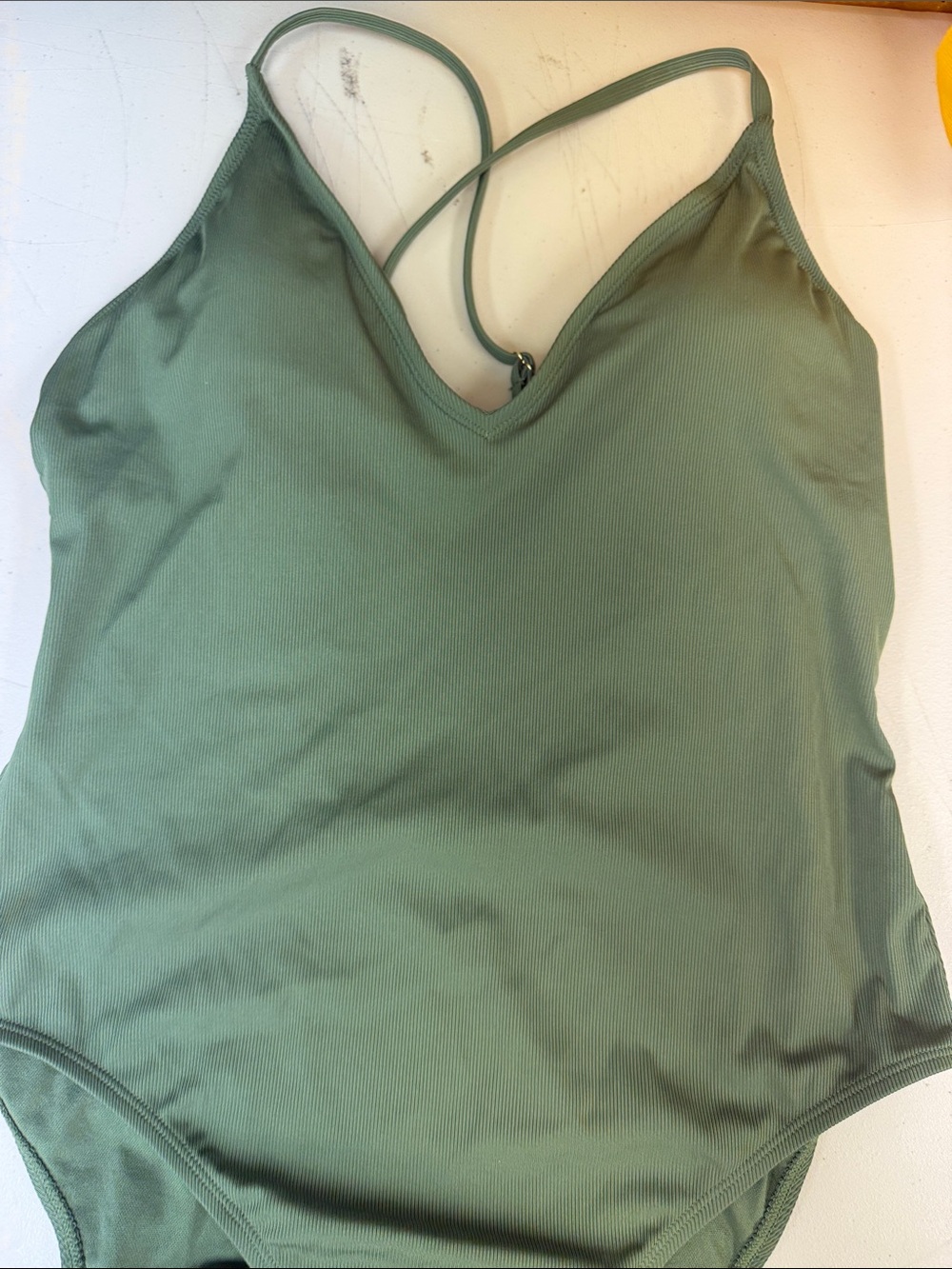Shade & Shore Women’s Olive Green Ribbed Bodysuit swimsuit one piece size large